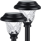Glass Solar Lights Outdoor waterproof, 2 Pack Super Bright Solar Pathway Lights, Up to 12 Hrs Long Last Auto On/Off Garden Lights Solar Powered, Stainless Steel LED Light For Yard Landscape Cool White