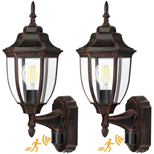 Lamomo Motion Sensor Outdoor Wall Lights, 2 Pack Porch Lamp, Black & Bronze