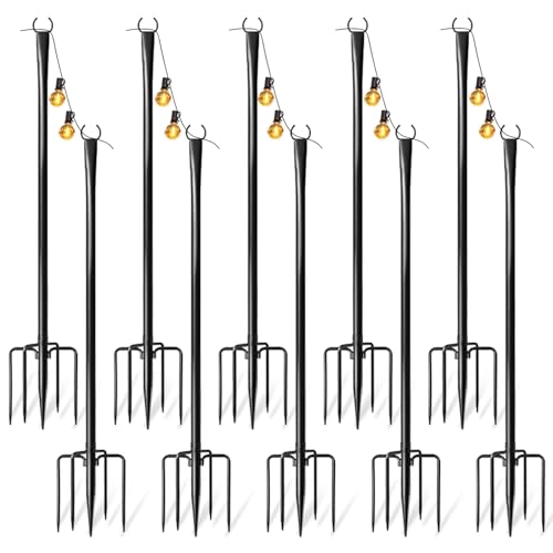 10 Pack String Light Poles for Outside, Adjustable Metal Patio Light Poles