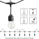 SUNTHIN 50FT Outdoor String Lights with 16 1W LED Bulbs
