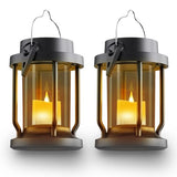 Solar Lantern Outdoor & Indoor Use – Hanging Solar Lights with Realistic Flickering Flameless Candle, Weatherproof for Gardens, Patios, Trees, and Lawns (Black + Gray, 2 Pack)