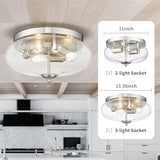 Darkaway Large Ceiling Light Fixtures 3-Ight Flush Mount Indoor Outdoor Ceiling Light with Seeded Glass Shade for Hallway Kitchen Bedroom Porch Living Room Dining Room Nickel Finish