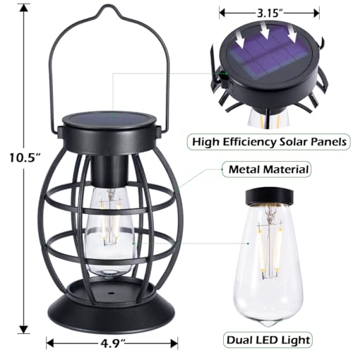 LeiDrail Solar Lanterns Outdoor, Hanging Metal Lights, Dual LED, 4 Pack