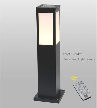 Outdoor Solar Pathway Lights, Modern 23.6in LED Landscape Bollard Lamp with Remote Control, Dual Color Temperature Garden Post Lighting for Driveway Patio Yard Decoration