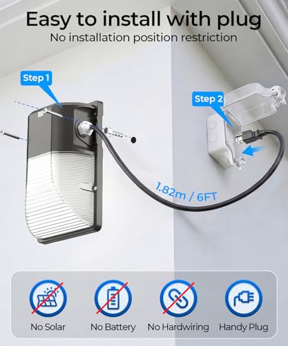 CINOTON 30W LED Wall Pack Light, 6Ft US-Plug, Dusk to Dawn Sensor, 2 Pack