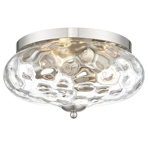 Darkaway Large Ceiling Light Fixtures 3-Ight Flush Mount Indoor Outdoor Ceiling Light with Water ipple Glass Shade for Kitchen Bedroom Living Room Dining Room Entry Porch Nickel Finish