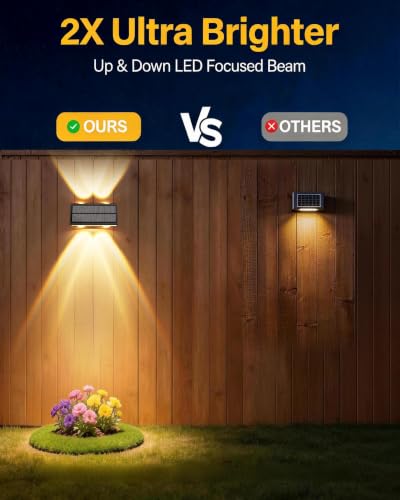 Solar Fence Lights Outdoor, 2 Pack Fence Solar Lights Waterproof