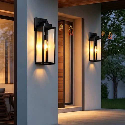 19 Inch Motion Sensor Dawn to Dusk Outdoor Sensor Light Fixture Waterproof Porch Lights Anti-Rust Exterior Wall Mount Light Outdoor Wall Lantern for Patio Front Door Garage - 2 Pack