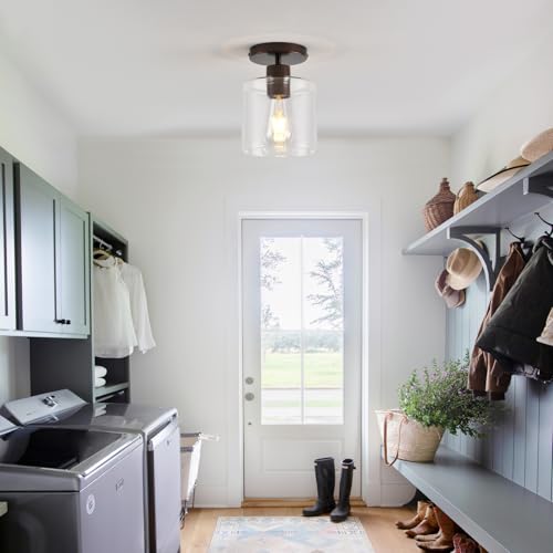 Oil Rubbed Bronze Semi Flush Mount Ceiling Light,Modern Farmhouse Ceiling Light Fixture for Closet Hallway Entryway,Hallway Light Fixture,Hanging Light Fixture