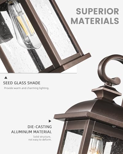 FEMILA Outdoor Wall Lantern Oil Rubbed Bronze, Exterior Wall Light Sconce with Seeded Glass, Front Porch Light Fixture for Outdoor Garage, Patio House, 4FD54B ORB