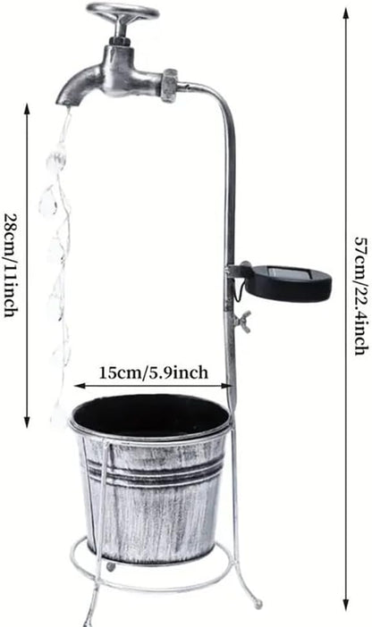 Solar Water Faucet Bucket Lights Outdoor Garden Decor, Waterproof Vintage Decorations with LED Light for Yard Lawn Patio Pathway