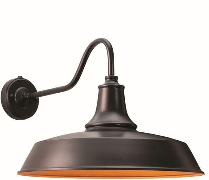 VAXCEL Dorado 14 in. H 1-Light Dark Bronze and Light Gold Dusk to Dawn Sensor Farmhouse Outdoor Wall Sconce, Gooseneck Steel Shade, Dark Sky Compliant for Exterior Porch Patio Front Door or Garage