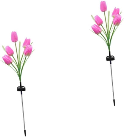 DOITOOL 2pcs Lawn Solar Lamp Head Tulip Design Outdoor Light Ornament for Garden Cloth for Courtyard and Pathway Decor