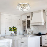 Darkaway Large Ceiling Light Fixtures 3-Ight Flush Mount Indoor Outdoor Ceiling Light with Water ipple Glass Shade for Kitchen Bedroom Living Room Dining Room Entry Porch Nickel Finish