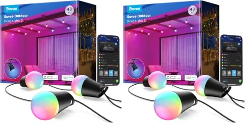 Govee Smart Outdoor String Lights 2, 48ft RGBIC Patio Lights with 15 Bulbs (Pack of 2)