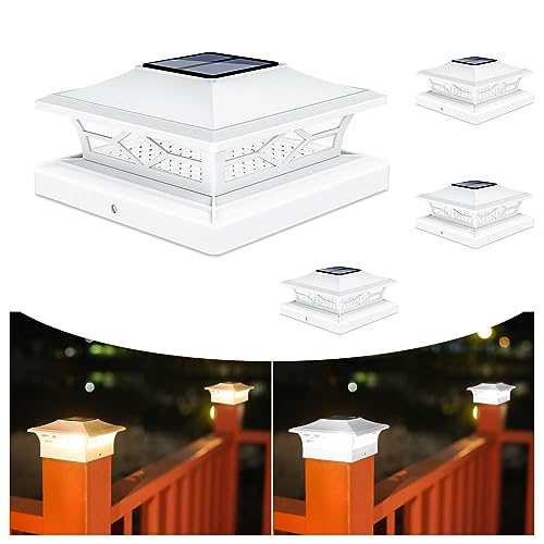 VOLISUN 4Pack Solar Post Cap Lights, 2 Color Modes Deck Lights, White