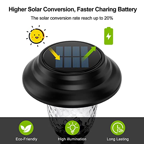 Glass Solar Lights Outdoor waterproof, 2 Pack Super Bright Solar Pathway Lights, Up to 12 Hrs Long Last Auto On/Off Garden Lights Solar Powered, Stainless Steel LED Light For Yard Landscape Cool White