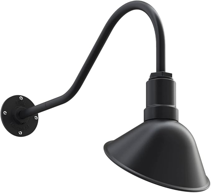 Steel Lighting Co. Venice Store Sign Light | for Outdoor Restaurant Accent Wall | 9 inch Dome | 23 inch Gooseneck | Made in America | Matte Black Exterior/Brass Interior