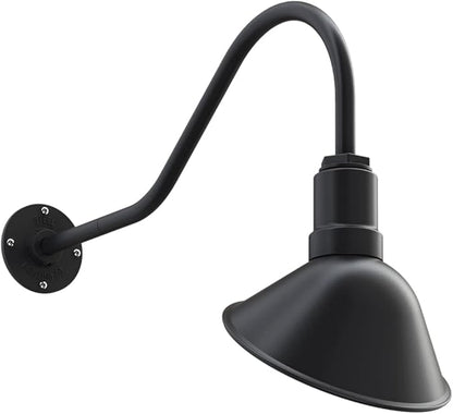 Steel Lighting Co. Venice Store Sign Light | for Outdoor Restaurant Accent Wall | 9 inch Dome | 23 inch Gooseneck | Made in America | Matte Black Exterior/White Interior