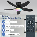 Surtime Flush Mount RGB Ceiling Fans with Lights-36 Low Profile Ceiling Fan with Light and Remote/APP Control,DC Reversible,LED Dimmable Blakc Ceiling Fans for Bedroom,Indoor/Outdoor Patio Use