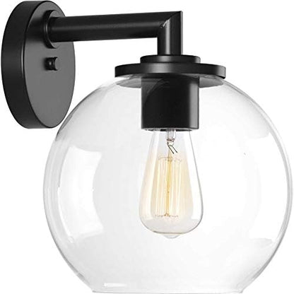 Progress Lighting Globe Lanterns Collection 1-Light Clear Glass Farmhouse Outdoor Wall Lantern Light Matte Black