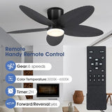 Surtime Palm Leaf Ceiling Fans with Lights-42 Tropical Ceiling Fan with Light and Remote/APP Control,Flush Mount Low Profile Black Ceiling Fans for Bedroom,Indoor/Outdoor Patio Use