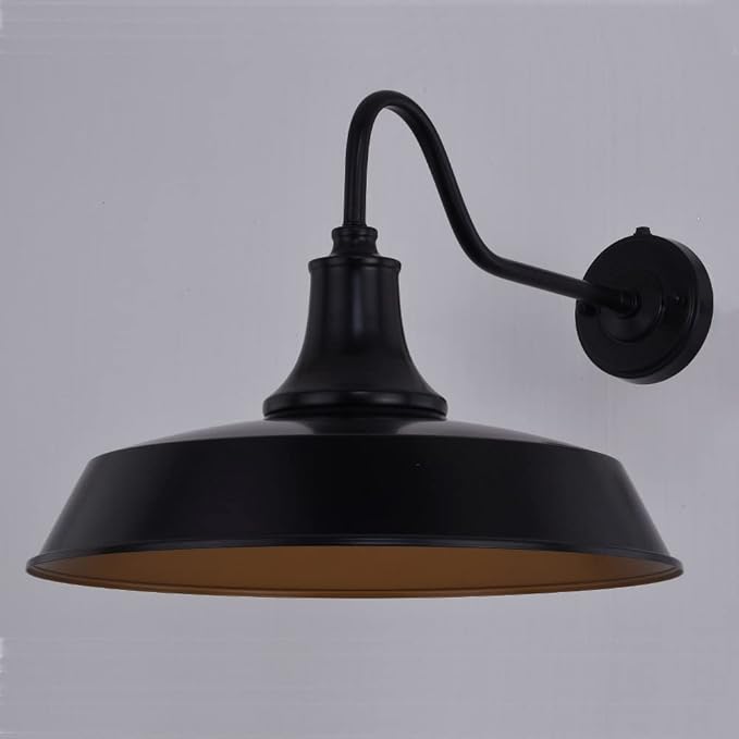 VAXCEL Dorado 14 in. H 1-Light Dark Bronze and Light Gold Dusk to Dawn Sensor Farmhouse Outdoor Wall Sconce, Gooseneck Steel Shade, Dark Sky Compliant for Exterior Porch Patio Front Door or Garage
