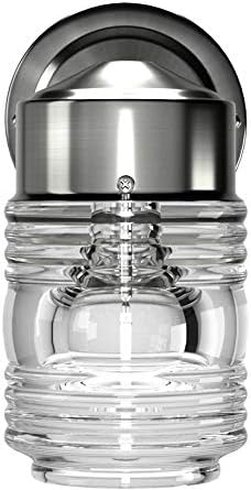 Design House 507806 Jelly Jar Classic 1-Light Indoor/Outdoor Wall Light with Clear Ribbed Glass for Entryway Porch Patio, Satin Nickel