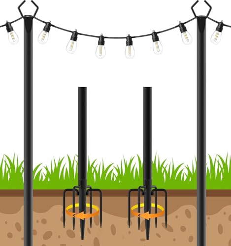 AHRLHR 2 Pack String Light Poles,Poles for Outdoor String lights10 Ft Metal Poles with Fork for Outdoor String Lights,Outdoor Light Poles with Fork,Patio,Deck,Backyard