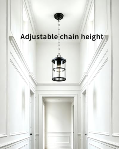 UFOND Outdoor Pendant Lantern,Aluminum Pendant Light Black Finish for Porch