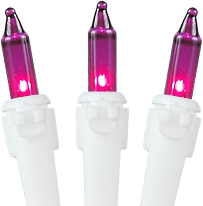 Novelty Lights 50 Feet 100 Bulb Incandescent Mini Light String, Purple with 6-Inch Spacing on White Wire, UL Listed Commercial Grade Indoor/Outdoor Mini Lights, Connectable End-to-End