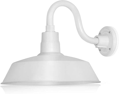 14in. White Outdoor Gooseneck Barn Light Fixture with 10in. Long Extension Arm - Wall Sconce Farmhouse, Vintage, Antique Style - UL Listed - 9W 900lm A19 LED Bulb (5000K Cool White)