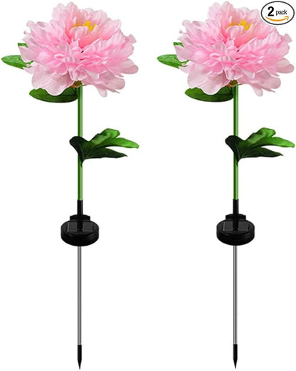 Aolyty Solar Peony Light, Outdoor Decoration Solar Stake Lights, 2 Pack IP65 Waterproof LED Landscape Light for Pathway Walkway Patio Lawn Garden (Pink)