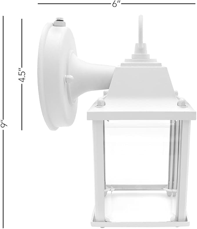 Maxxima LED Porch Lantern Outdoor Wall Light - White with Clear Glass, 3000K Warm White, 650 Lumens, Dusk to Dawn Photocell Light Sensor, Patio or Porch Sconce Fixture, Exterior Lighting - White