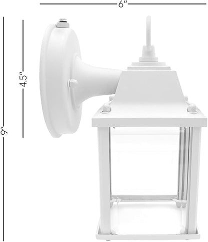 Maxxima LED Porch Lantern Outdoor Wall Light - White with Clear Glass, 3000K Warm White, 650 Lumens, Dusk to Dawn Photocell Light Sensor, Patio or Porch Sconce Fixture, Exterior Lighting - White