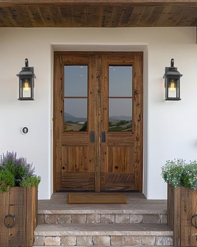 FEMILA Outdoor Wall Sconce, 15" Matte Black Seeded Glass Outdoor Sconce Lights, Front Porch Light Fixtures Wall Mount, Garage Lights for Patio, Entryway, Garden, E26 Base, 4FD54B BK