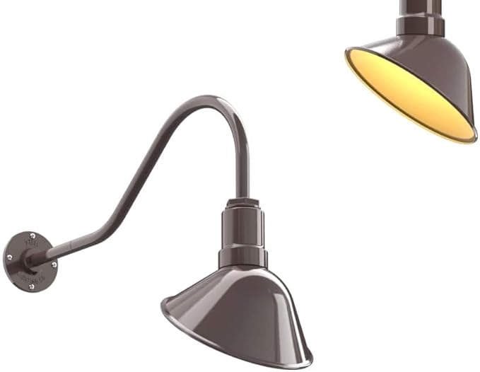 Steel Lighting Co. Venice Store Sign Light | for Outdoor Restaurant Accent Wall | 9 inch Dome | 23" Gooseneck | Made in America | Dark Bronze Exterior/Brass Interior