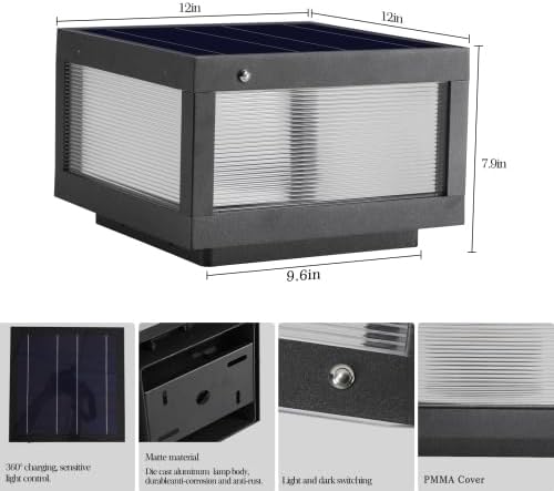 12" Black Solar Powered LED Post Cap Light, Modern Outdoor LED Fence Light for Pathways, Decks, and Patios (1-Pack) | Lumora