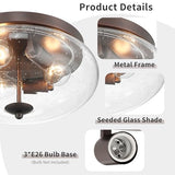 Darkaway Large Ceiling Light Fixtures 3-Ight Flush Mount Indoor Outdoor Ceiling Light with Seeded Glass Shade for Hallway Kitchen Bedroom Porch Living Room Dining Room Bronze Finish