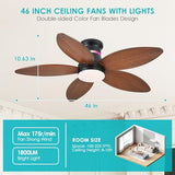 Surtime 46" Ceiling Fans with RGB Lights - Flush Mount Ceiling Fan Light with LED 3CCT Dimmable, Tropical Palm Leaf Ceiling Fans for Indoor Party,Covered Outdoor （Brown）