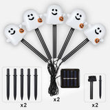 Solar Halloween Ghost Pathway Lights, 10 Pack Ghost Stake Lights with Pumpkin Design, Durable Waterproof Outdoor Halloween Decoration for Garden, Walkway, and Yard (Warm White)