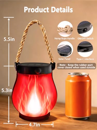 4 Pack Halloween Solar Lanterns Outdoor Waterproof Solar Red Flame Lights