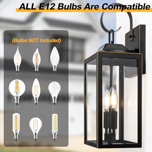 19" Large Outdoor Wall Lights Modern Front Porch Lantern Wall Mount 2-Light