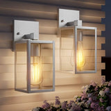 2 Pack Silver Outdoor Wall Sconce Lights Wall Mount, Waterproof Exterior Lighting Fixtures, Outside Front Porch Lights for House, Outdoor Lantern Lamp, Coach Light for Garage Entryway