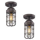 Emliviar 2 Pack Farmhouse Semi Flush Mount Ceiling Lights, Small Ceiling Lights for Porch, Clear Tempered Glass in Oil Rubbed Bronze Finish, GE255F-2PK ORB