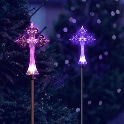 Set of 2 Cross Solar Garden Yard Landscape Path Stick LED Lights