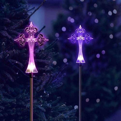 Outdoor Garden Set of 2 Solar Stake Light with Cross Decorative Lights, Multi-Color Changing LED Solar Lights for Yard Decorations, Garden Gifts…