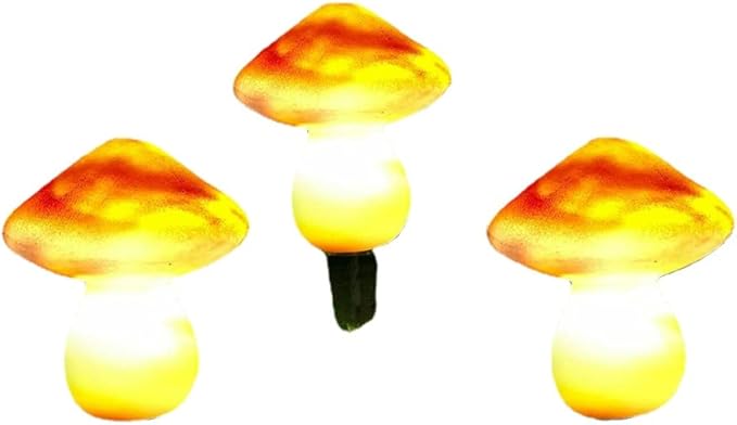 AOLI 3pcs Mushroom Outdoor Solar Garden Lights Landscape Pathway Light Decor (Orange)