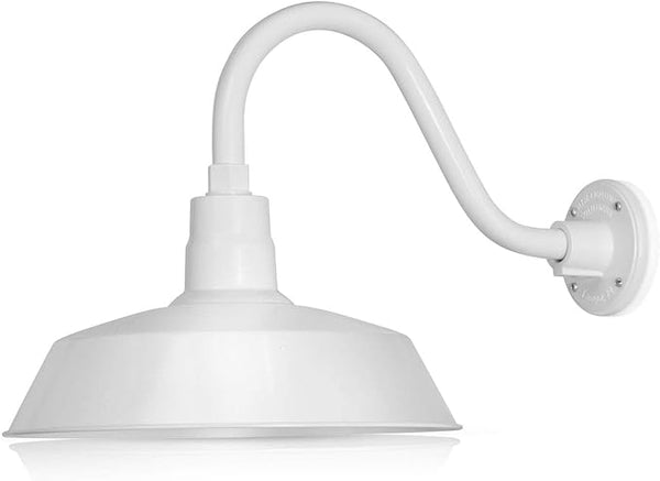 14in. White Outdoor Gooseneck Barn Light Fixture With 14.5 in. Long Extension Arm - Wall Sconce Farmhouse, Vintage | Lumora