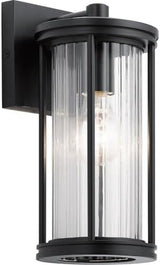 Kichler Barras 11.5" 1 Light Outdoor Wall Light with Clear Ribbed Glass in Black | Lumora